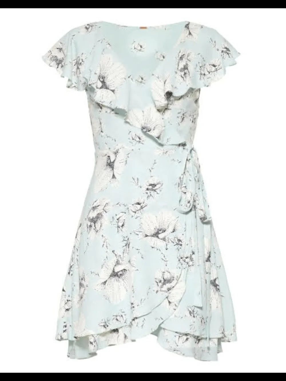Free People Light Blue Floral French Quarter Mini Wrap Dress